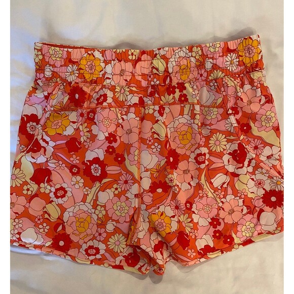 Avia Womens Running Shorts Size Large Orange Floral Print Double Layer W/Pocket - Picture 3 of 12